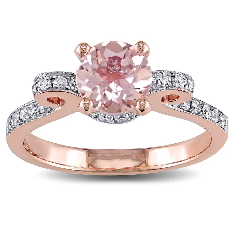 Rings with aventurine gems for green luck -Miadora 14k Rose Gold Morganite and 1/4ct TDW Diamond Ribbon Engagement Ring - Pink