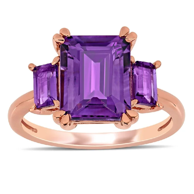 Rings with wide bands for statement wear -Miadora 14k Rose Gold Octagon-Cut Amethyst and African-Amethyst 3-Stone Ring