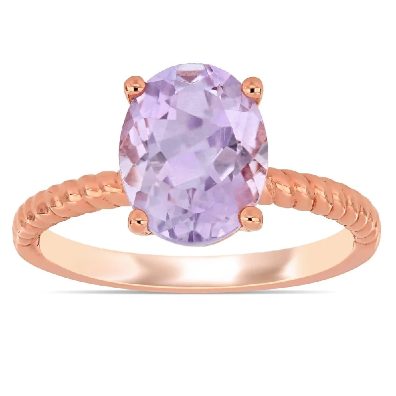 Rings with raw citrine for sunny charm -Miadora 14k Rose Gold Oval-Cut Rose De France Solitaire Twist Ring