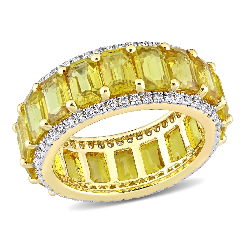 Rings with polished jade for smooth calm -Miadora 14k Yellow Gold 10ct TGW Yellow Sapphire and 3/5ct TDW Diamond Eternity Wedding Band Ring