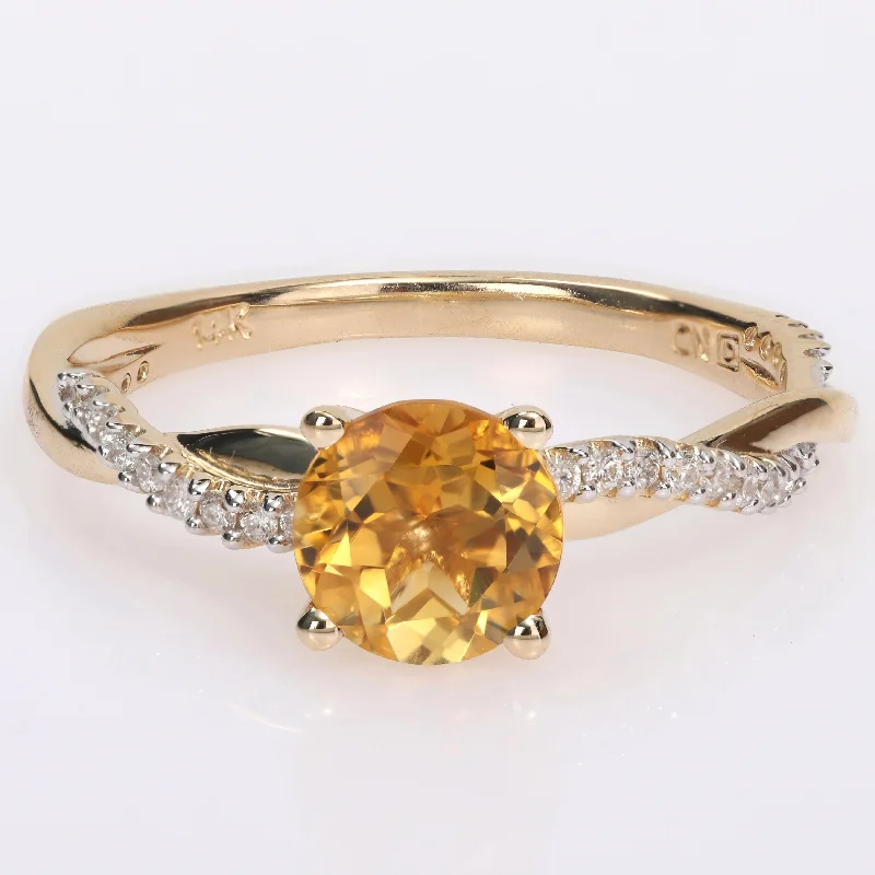 Rings with mandala engravings for spiritual vibe -Miadora Citrine and 1/6ct TDW Diamond Crossover Birthstone Ring in 14k Yellow Gold