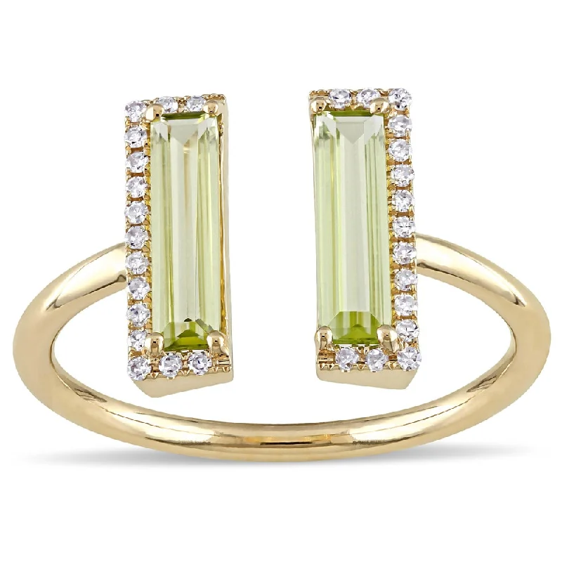 Rings with labradorite stones for mystic flash -Miadora Signature Collection 1/10ct TDW Diamond and Peridot Open Geometric Ring in 14k Yellow Gold ( - Green