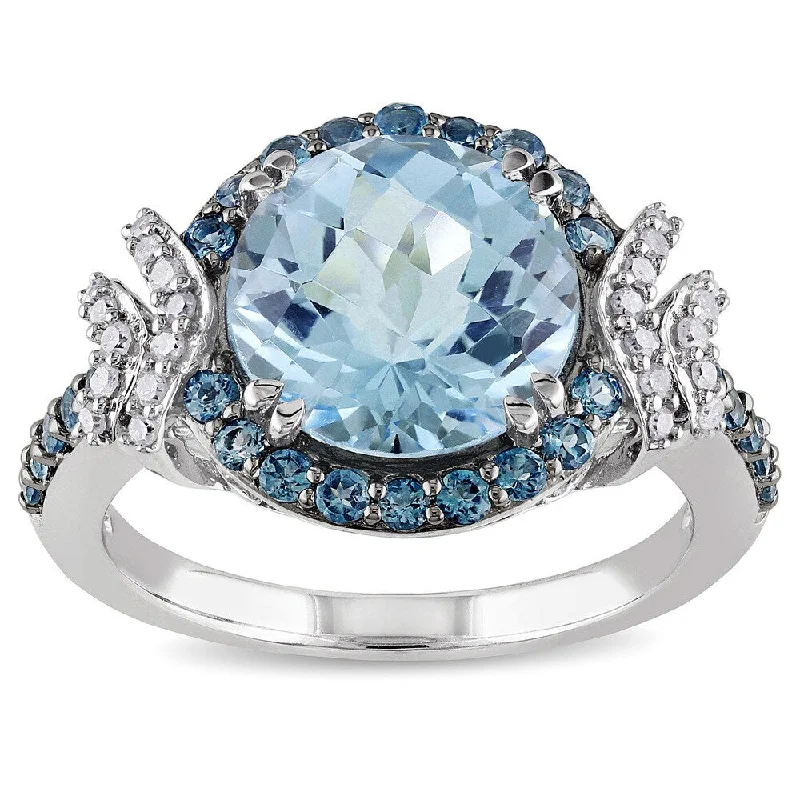 Rings with hammered silver for rustic appeal -Miadora Silver Blue Topaz and 1/8ct TDW Diamond Ring (H-I, I2-I3)