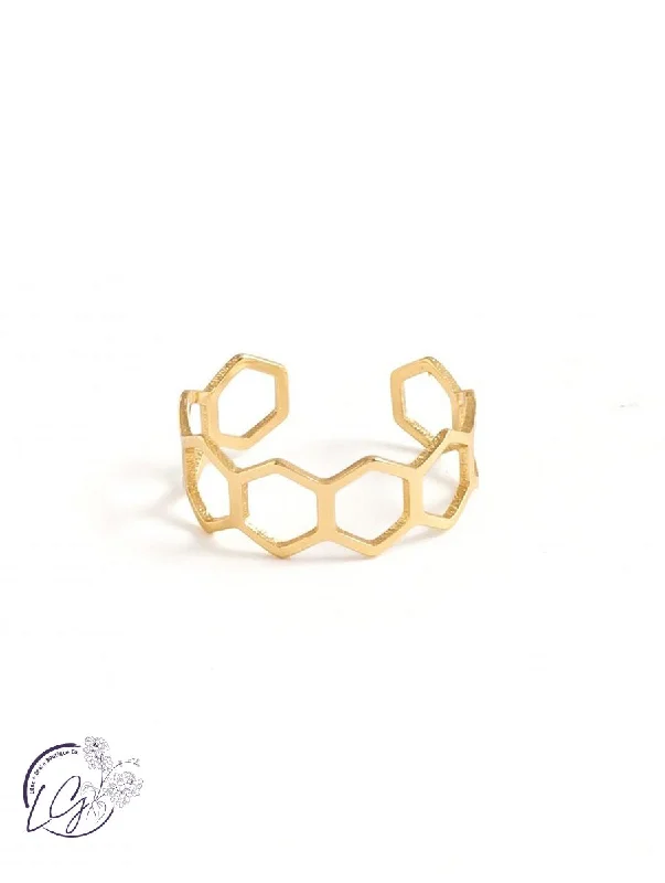 Rings with matte gold for subtle luxury -Multi Hexagon Adjustable Ring