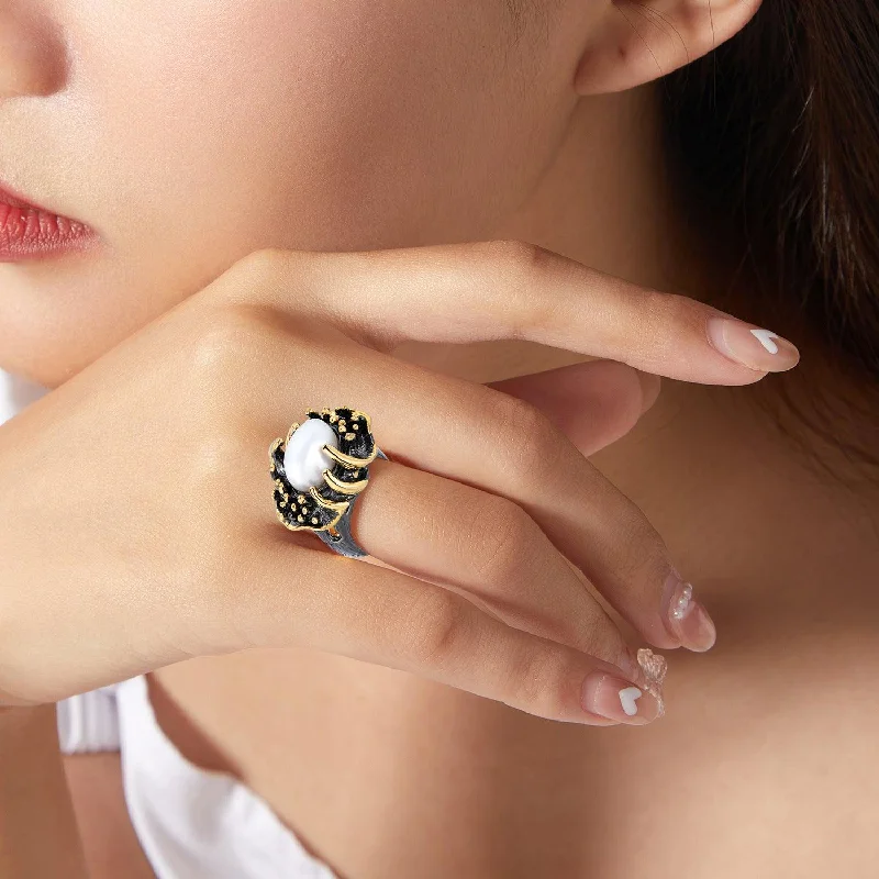 Rings with matte gold for subtle luxury -Natural Baroque Shaped Pearl Ring