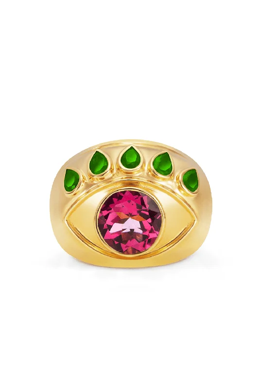 Rings with crescent moon for lunar charm -Pink Topaz Tsavorite Ready To See You Ring