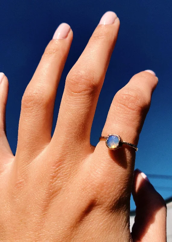 Rings with polished tourmaline for vibrant shine -Opal Hammered Gold Ring by Toasted Jewelry