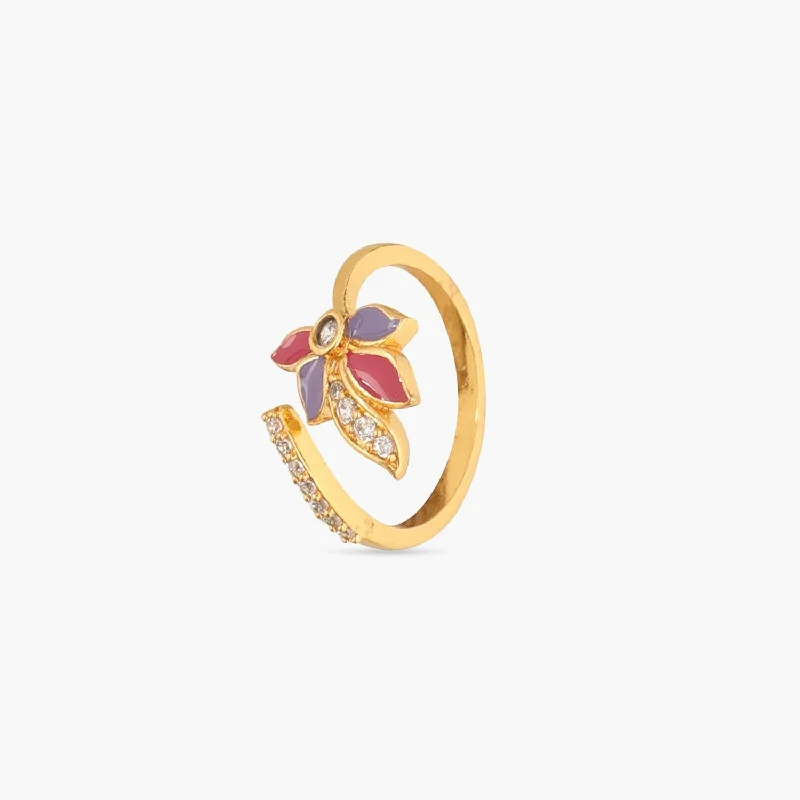 Rings with pave-set gemstones for brilliance -Pansy Floral CZ Simple Finger Ring