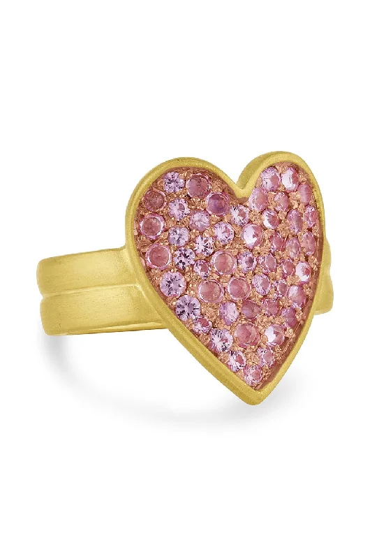 Rings with pave-set gemstones for brilliance -Pink Sapphire Heart Ring