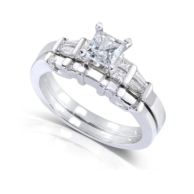 Rings with vine-wrapped bands for nature -1ct.tw Princess & Baguette Diamond Bridal (Certified)