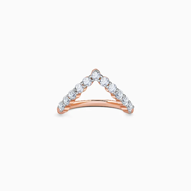 Chunky rings with hammered gold band texture -Rose Gold Vanki Diamond Ring