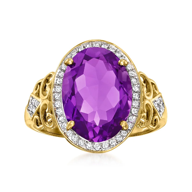 Rings with polished onyx for sleek contrast -Ross-Simons Amethyst and . Diamond Ring in 14kt Yellow Gold