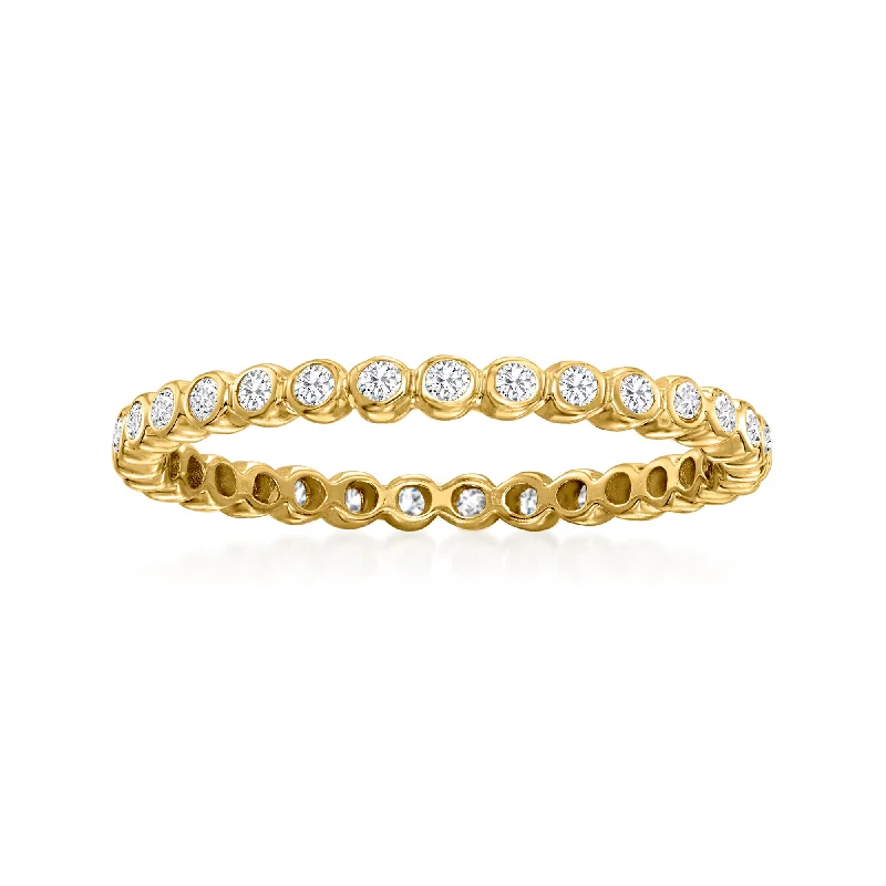 Titanium rings with rugged brushed metal look -Ross-Simons Bezel-Set Diamond Eternity Band in 14kt Yellow Gold