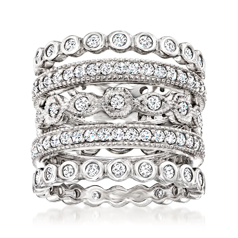 Rings with shield-shaped stones for boldness -Ross-Simons CZ Jewelry Set: 5 Eternity Bands in Sterling Silver