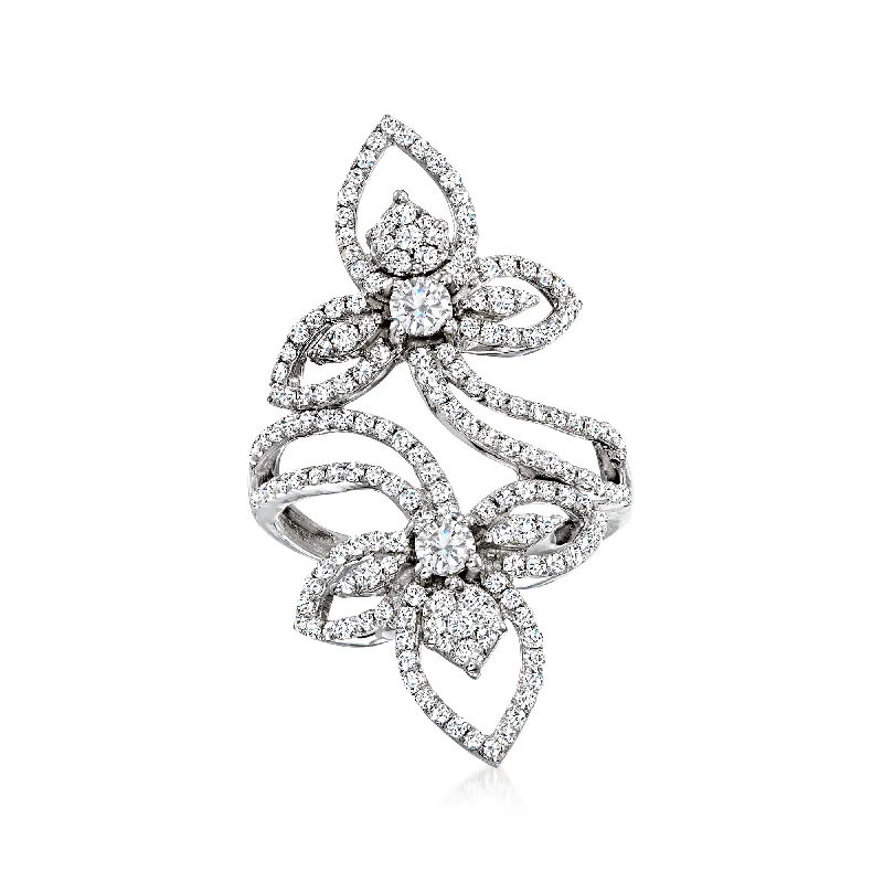 Rings with birthstone clusters for personalization -Ross-Simons Diamond Floral Cluster Ring in 14kt White Gold