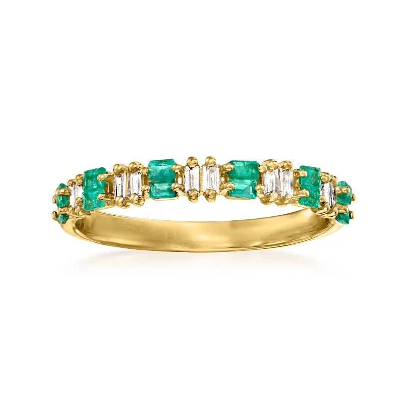 Rings with floral halo diamond arrangements -Ross-Simons Emerald and . Diamond Ring in 14kt Yellow Gold