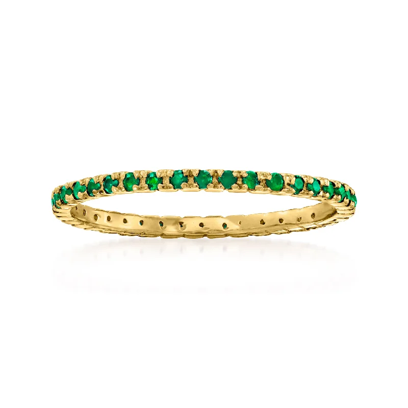 Vintage rings with engraved floral band designs -Ross-Simons Emerald Eternity Band in 14kt Yellow Gold