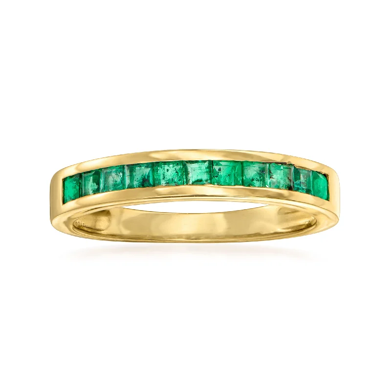 Rings with double bands for modern twist -Ross-Simons Emerald Ring in 14kt Yellow Gold