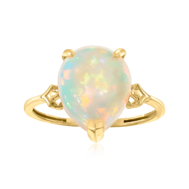 Rings with branch-inspired bands for organic -Ross-Simons Ethiopian Opal Fleur-De-Lis Ring in 14kt Yellow Gold