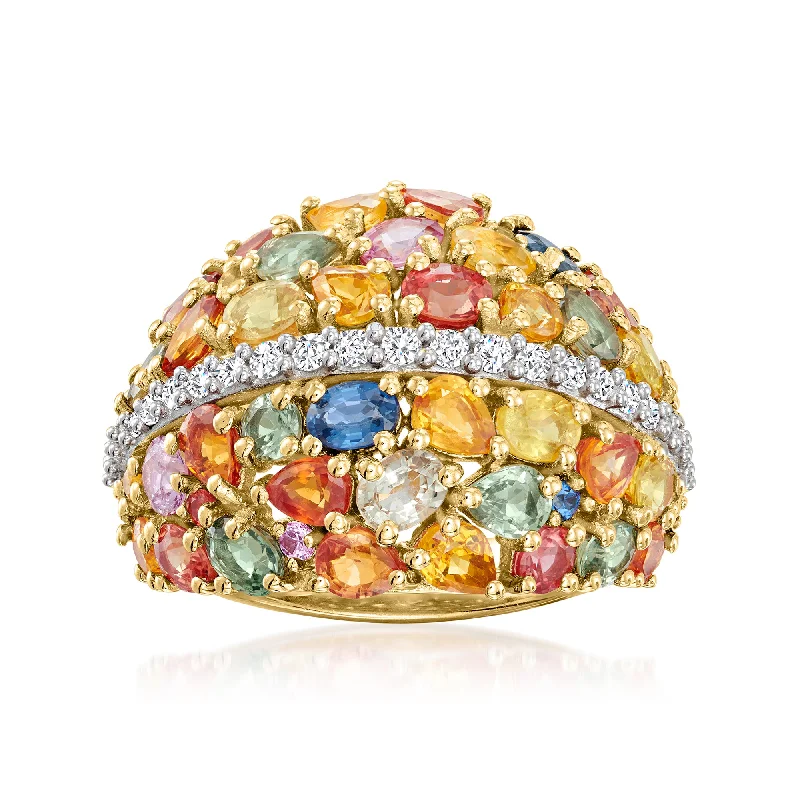 Rings with vintage-inspired emerald for luxury -Ross-Simons Multicolored Sapphire and . White Zircon Ring in 18kt Gold Over Sterling