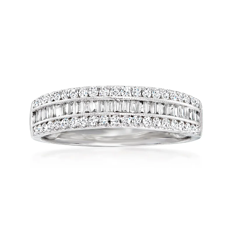 Rings with branch-inspired bands for organic -Ross-Simons Round and Baguette Diamond Ring in 14kt White Gold