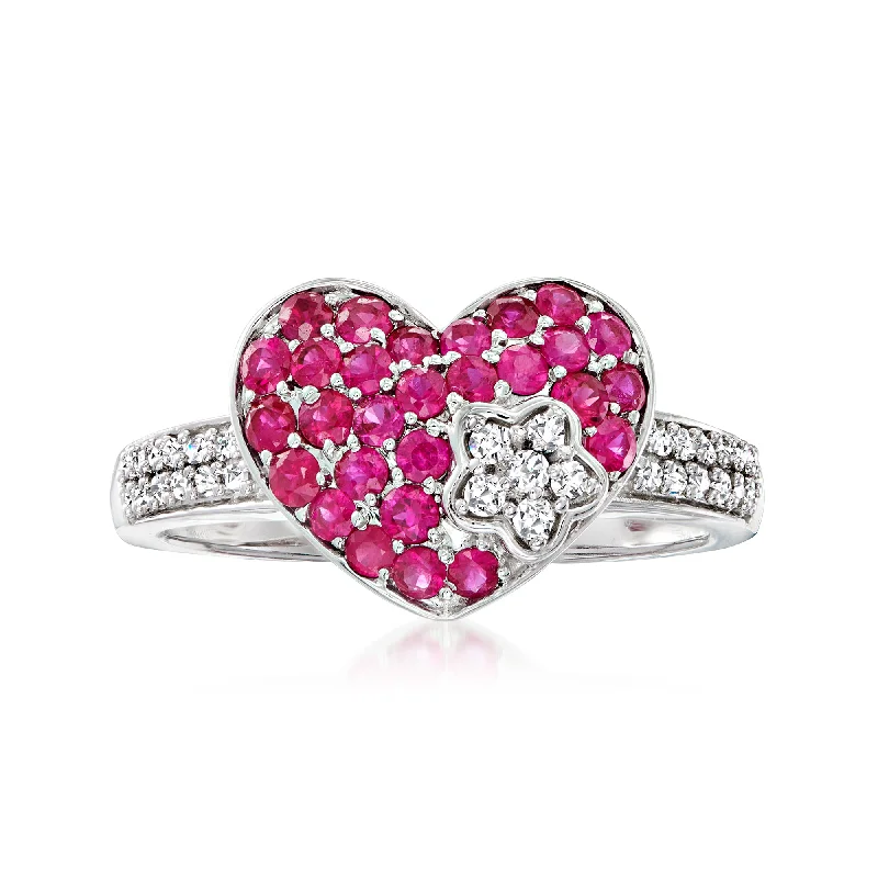 Rings with peacock ore for iridescent glow -Ross-Simons Ruby and . Diamond Heart Ring in 14kt White Gold