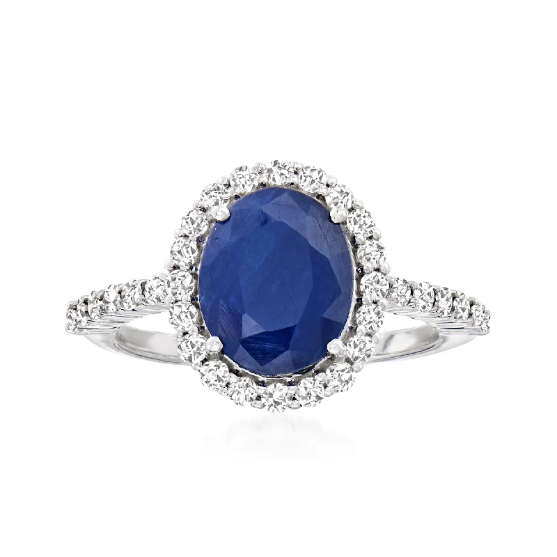 Rings with adjustable bands for perfect fit -Ross-Simons Sapphire and . Diamond Ring in 14kt White Gold