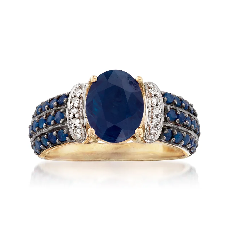 Rings with oxidized bands for vintage edge -Ross-Simons Sapphire Ring With Diamond Accents in 14kt Yellow Gold