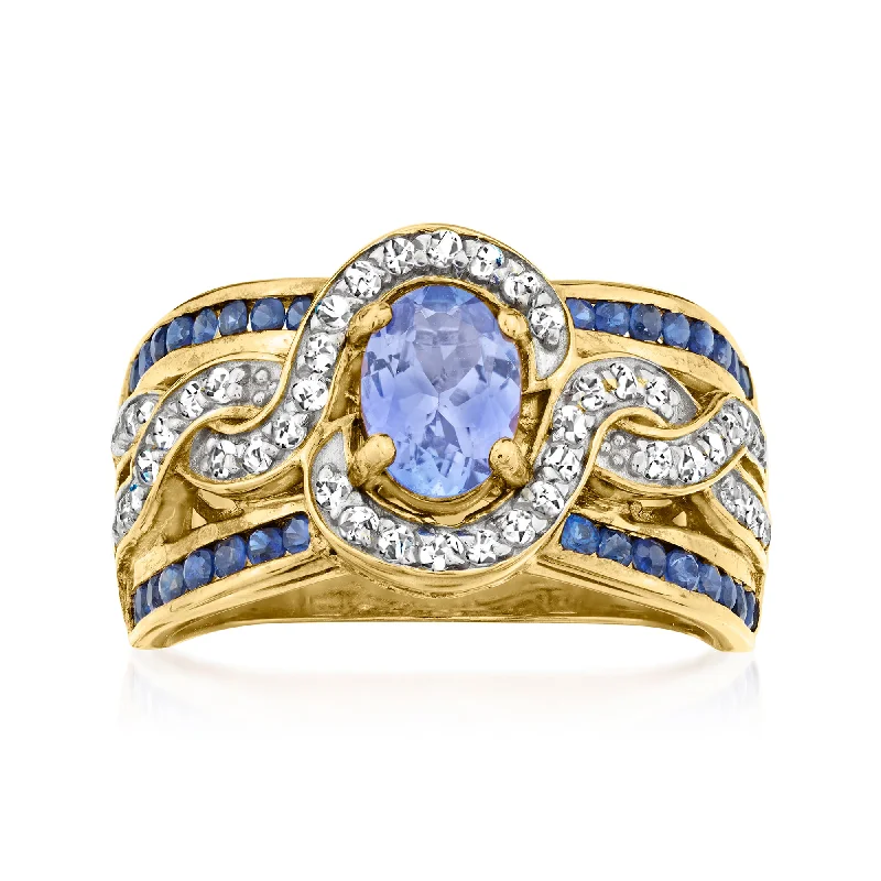 Rings with lotus flower engravings for peace -Ross-Simons Tanzanite and . Sapphire Ring With . White Zircon in 18kt Gold Over Sterling