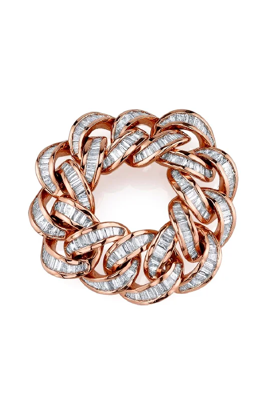 Rings with spiral ruby for bold twist -DIAMOND BAGUETTE ESSENTIAL LINK RING