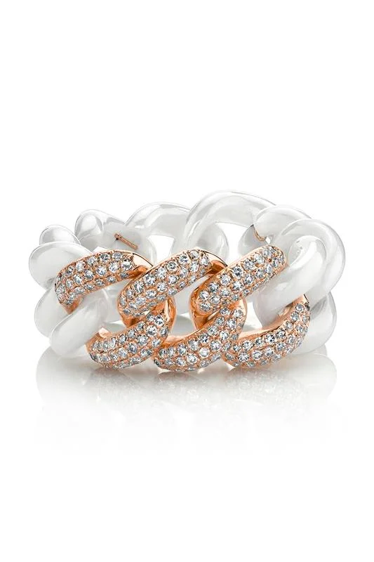 Rings with vintage claw prongs for elegance -Triple Diamond Ceramic Link Ring