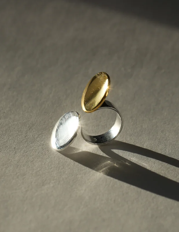 Rings with matte gold for subtle luxury -Split top two-toned Disc Ring -Diasporan Voyage