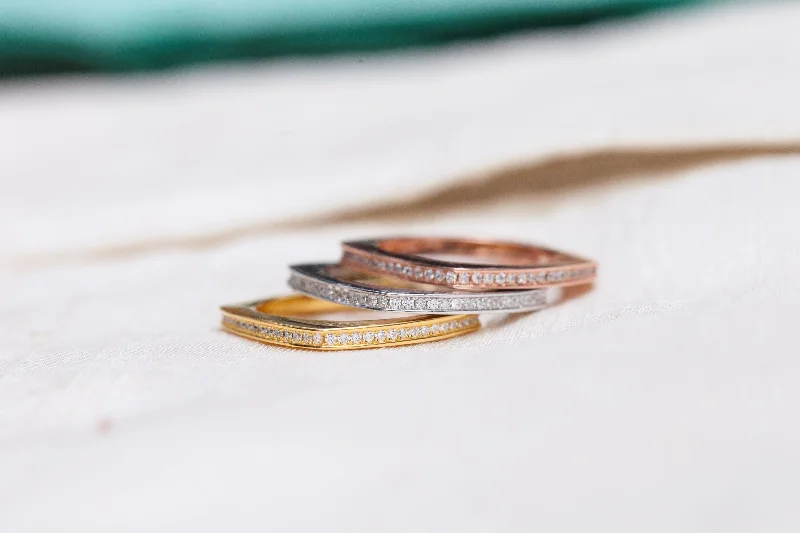 Rings with raw garnet stones for texture -Square Stackable Ring