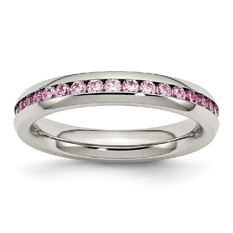 Rings with mandala engravings for spiritual vibe -Stainless Steel 4mm October Pink CZ Ring