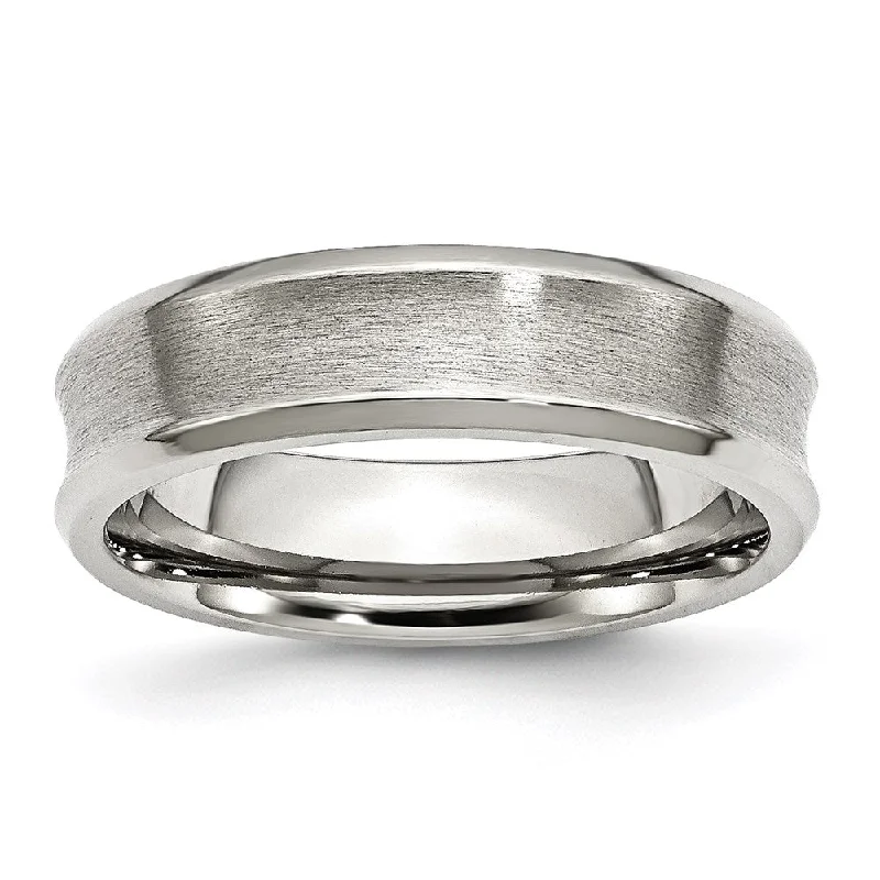 Rings with hexagon-cut stones for trendiness -Stainless Steel Concave Beveled Edge 6mm Brushed/Polished Band | SR89