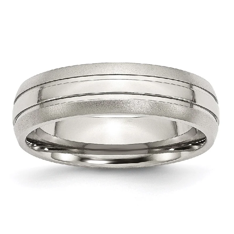 Rings with vintage claw prongs for elegance -Stainless Steel Grooved 6mm Brushed and Polished Band | SR93