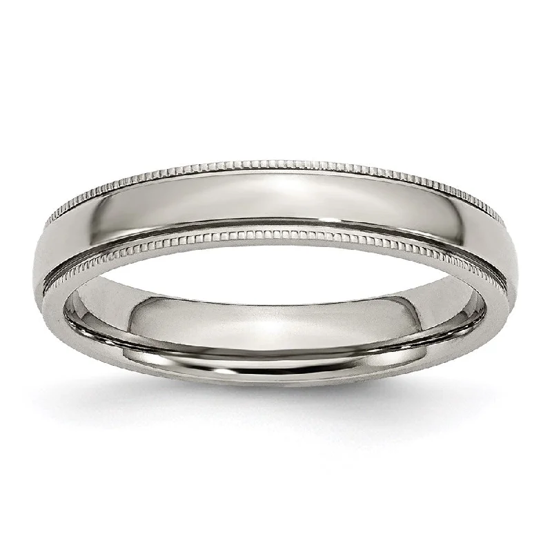 Rings with etched floral bands for detail -Stainless Steel Grooved and Beaded 4mm Polished Band | SR97