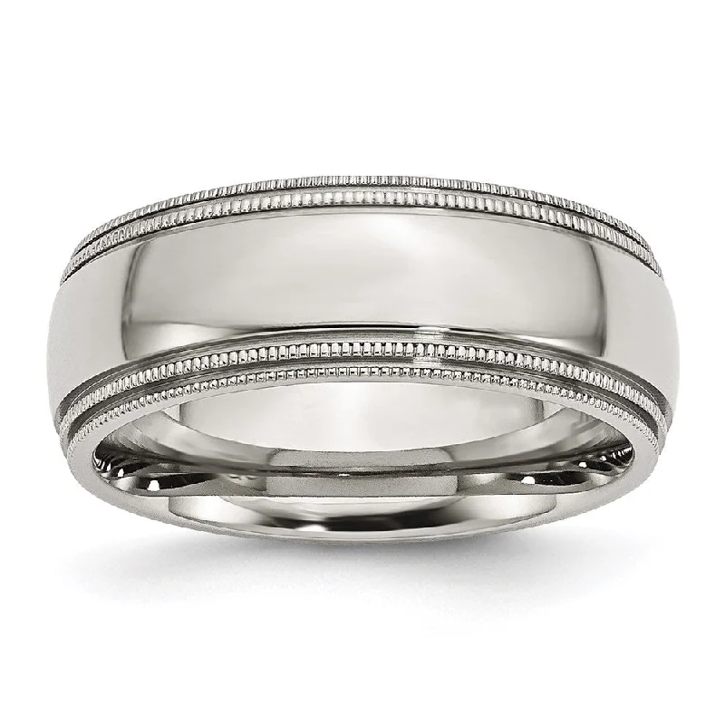 Rings with infinity loops for timeless love -Stainless Steel Grooved and Beaded 8mm Polished Band | SR96