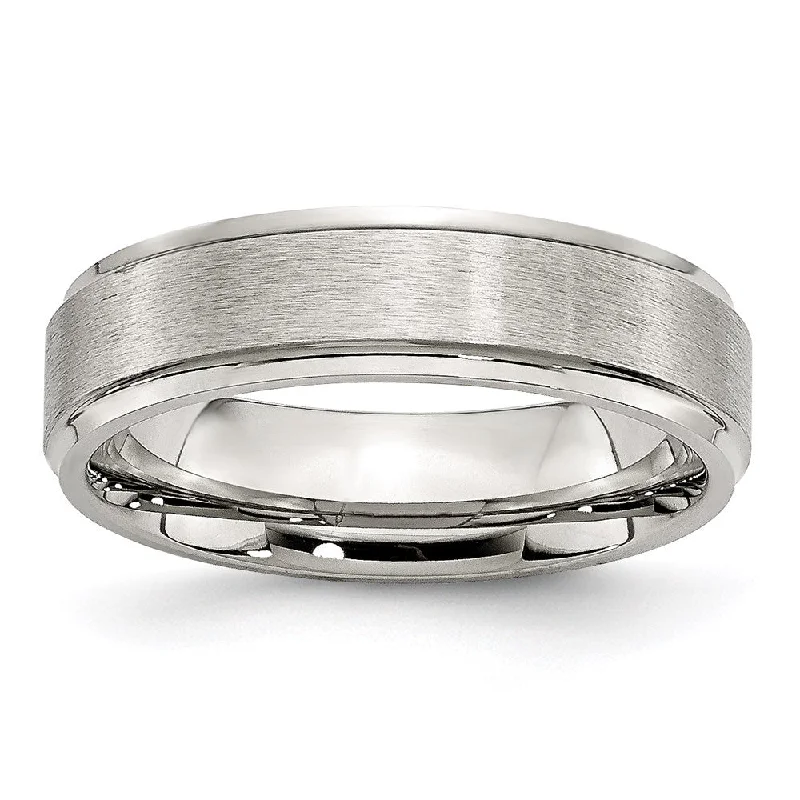 Rings with knot motifs for symbolic love -Stainless Steel Grooved Edge 6mm Brushed and Polished Band | SR88