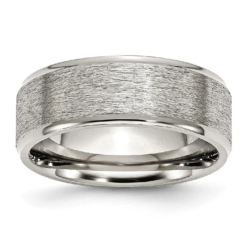 Stackable rings with mixed metal finishes -Stainless Steel Ridged Edge 8mm Brushed and Polished Band | SR91