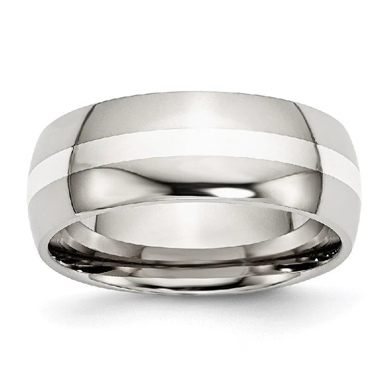 Rings with hexagon-cut stones for trendiness -Stainless Steel Sterling Silver Inlay 8mm Polished Band