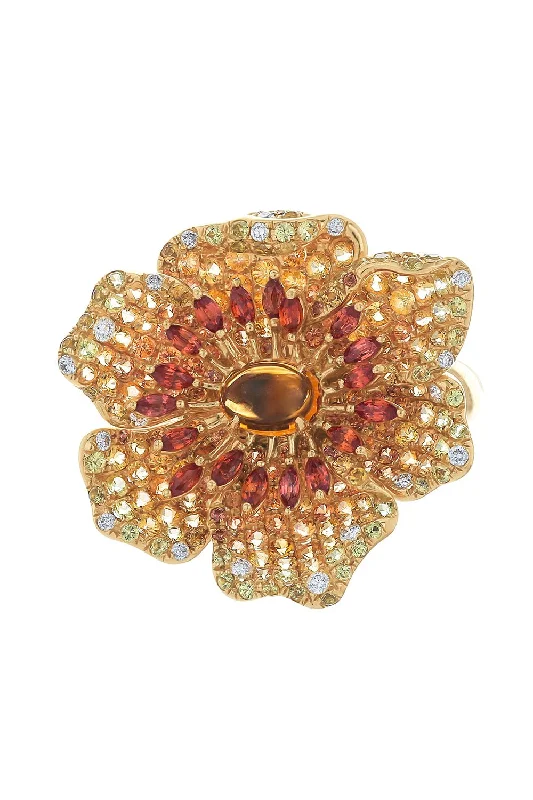 Rings with vintage-inspired rose-cut diamonds -Orange Yellow Sapphire Flower Ring