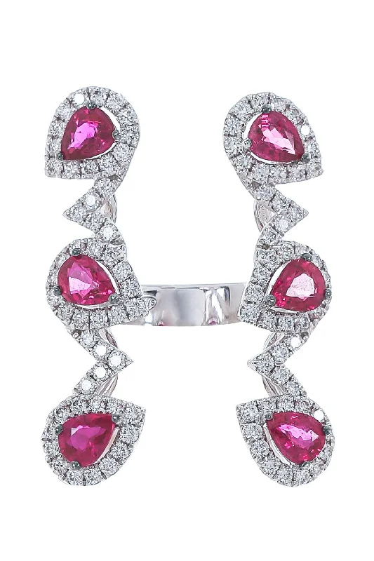 Rings with pave-set gemstones for brilliance -Ruby Diamond Open Ring