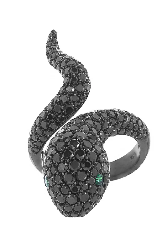 Rings with oxidized silver for antique appeal -Tsavorite Black Diamond Snake Ring