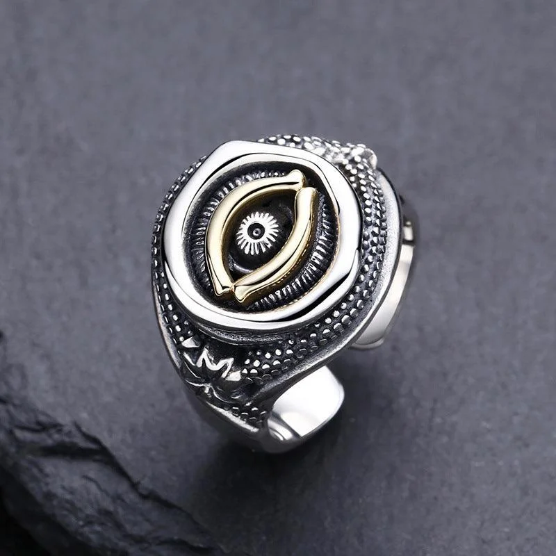 Rings with tiger eye for warm tones -Sterling Silver Eye Of God Ring For Men