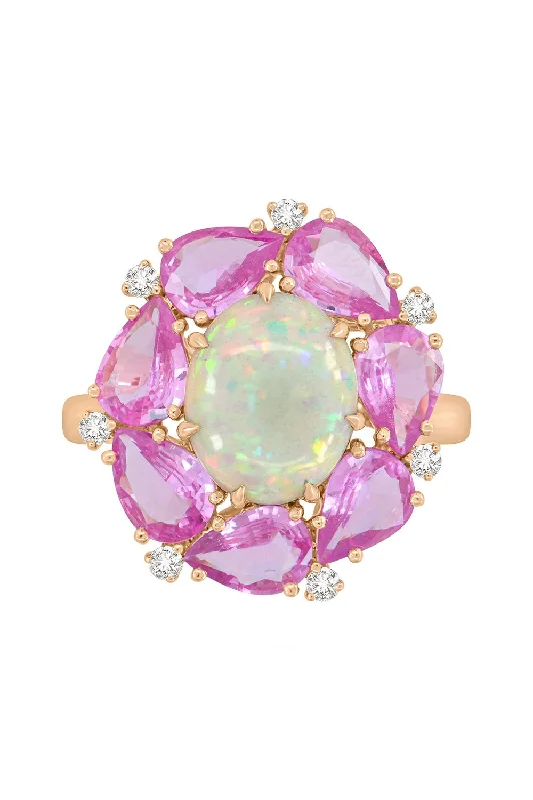 Rings with bold ruby stones for drama -Pink Sapphire White Opal Ring