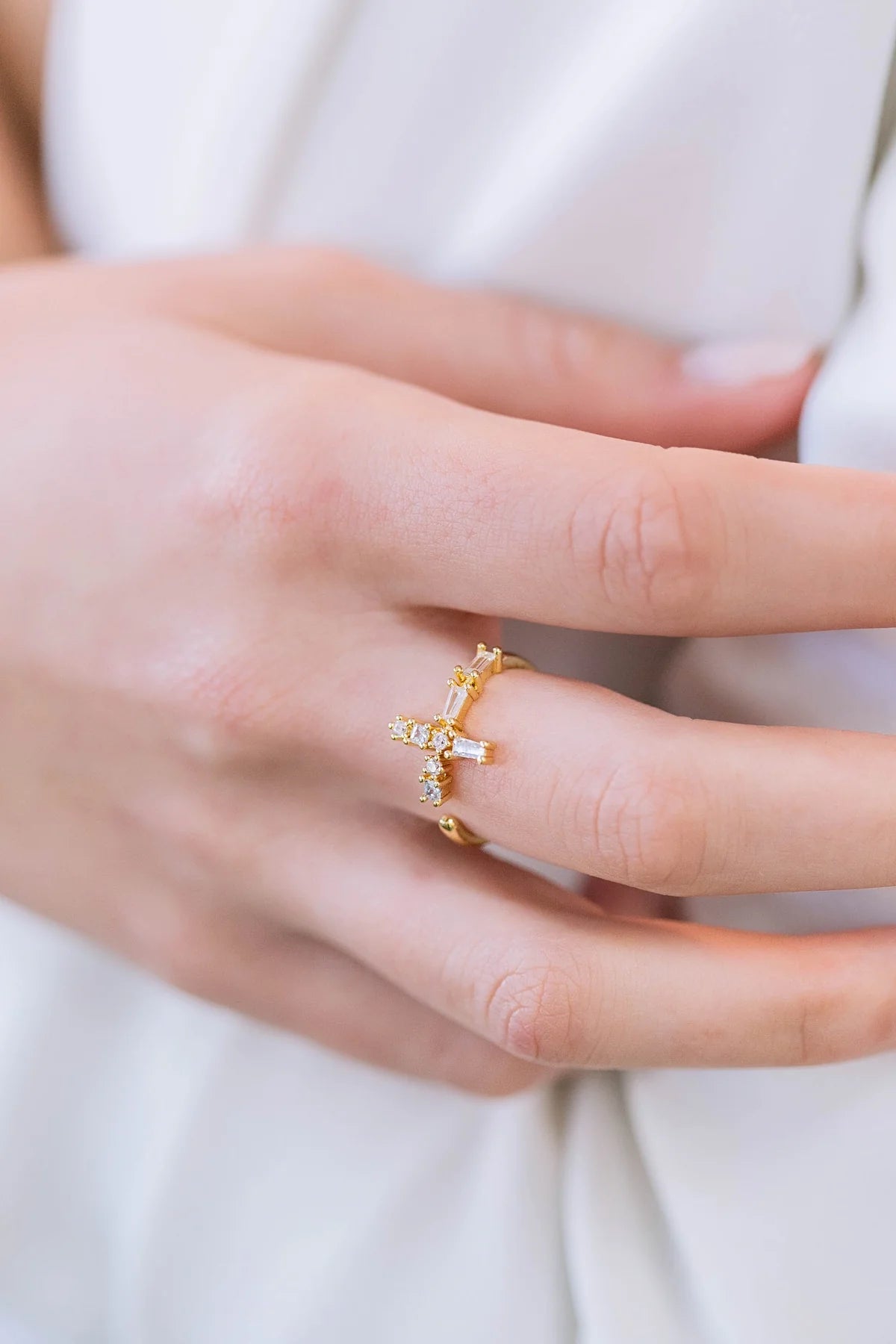 Rings with herkimer diamonds for raw clarity -Sweet Grace Cross Ring