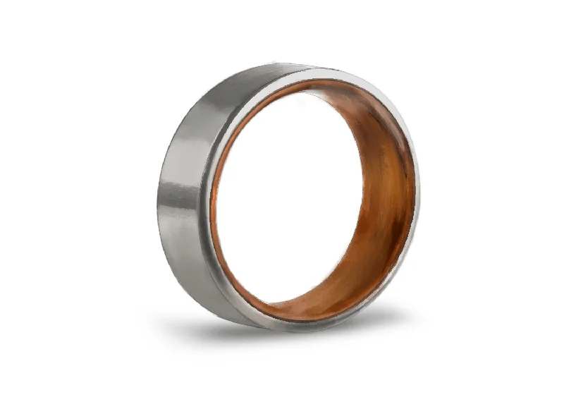 Rings with branch-inspired bands for organic -The "Guthrie" Brushed Titanium + Wood Ring