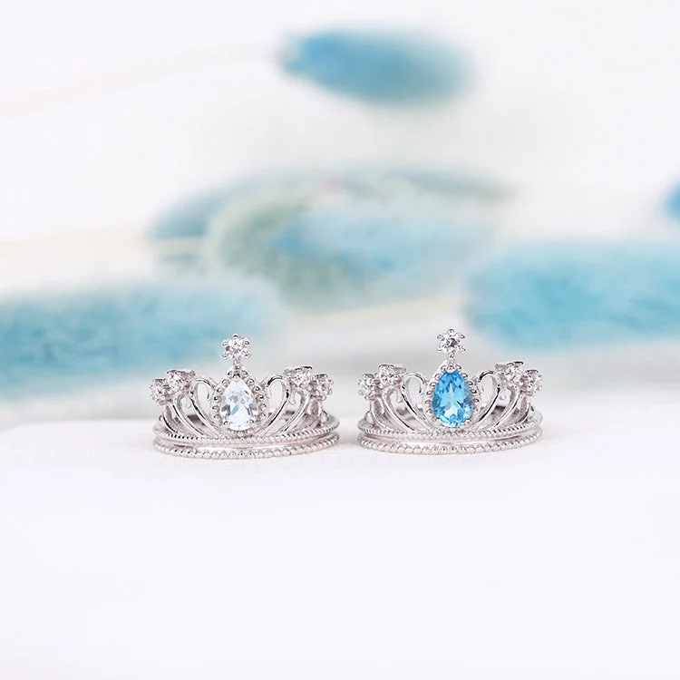 Rings with delicate filigree sapphire settings -Topaz Crown Ring in White Gold Plated Silver Engage proposal Ring November Birthstone Women