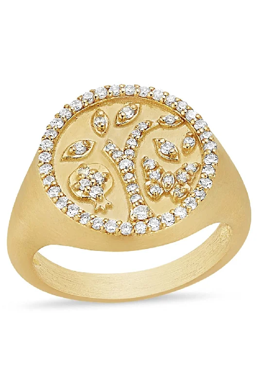 Rings with wide bands for statement wear -Tree of Life Diamond Signet Ring